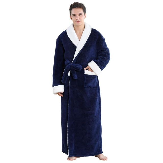 Mens Robe, PUTUO Robes for Men, Soft Plush Full Length Robe Winter Warm Fuzzy Luxury Spa Dressing Gown with Pockets Shawl Collar Housecoat