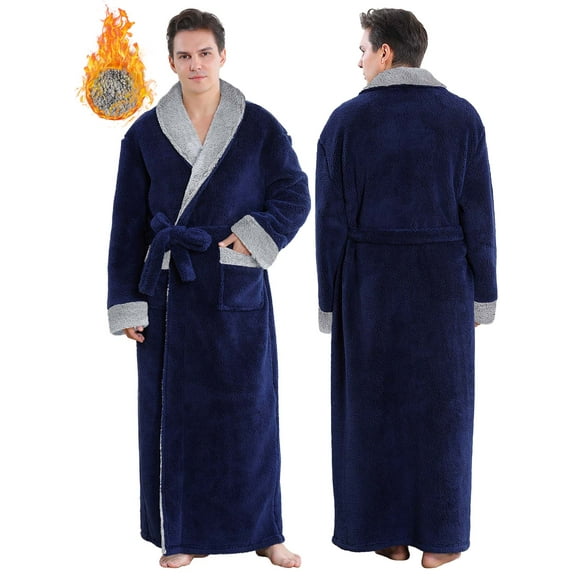 Mens Robe, PUTUO Robes for Men, Soft Plush Full Length Robe Winter Warm Fuzzy Luxury Spa Dressing Gown with Pockets Shawl Collar Housecoat