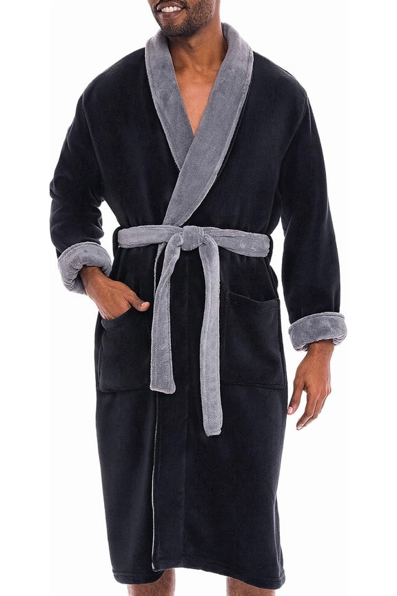 Mens Robe Plush, Bath for Men, Lightweight Robes, Warm Fleece Bathrobe