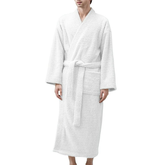 Mens Robe Thick Fleece Velvet Solid Color V Neck Bathrobe Mens Pjs Sets,White,XL