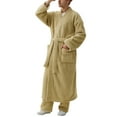 thumbnail image 1 of Mens Robe Thick Fleece Velvet Solid Color V Neck Bathrobe Mens Pjs Sets,Yellow,XL, 1 of 3