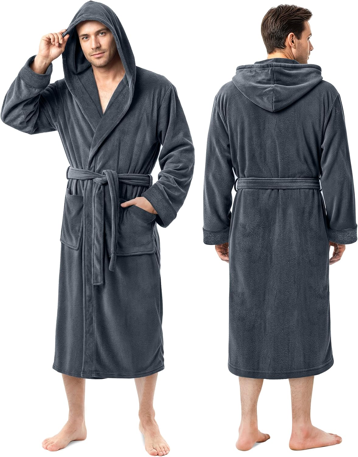 Mens Robe with Hood, Luxury Plush Fleece Hooded Bathrobe, Spa Bath for ...