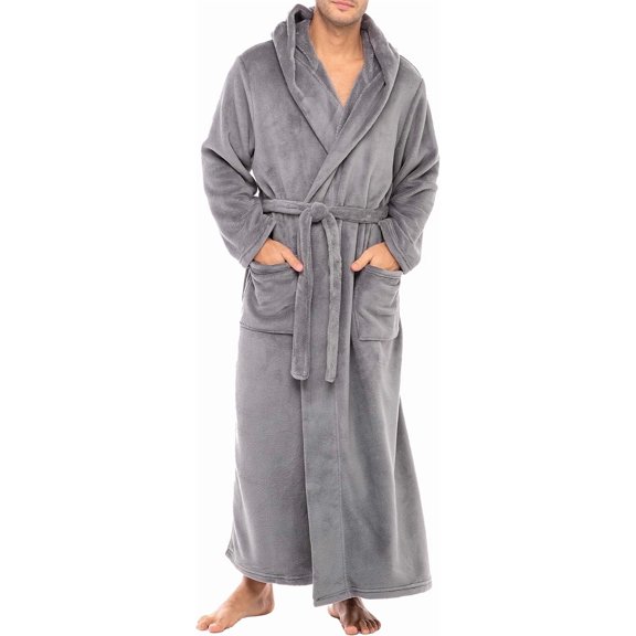 Mens Robe with Hood, Plush Fleece Hooded Bathrobe, Big and Tall Bath for Men