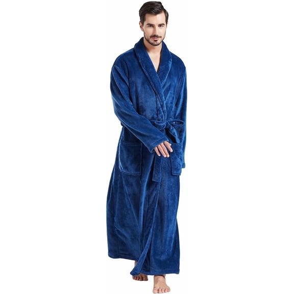 Mens Robes Big and Tall Full Length Plush Fleece Long Robe for Men Bathrobe Shawl Collar Warm Winter House