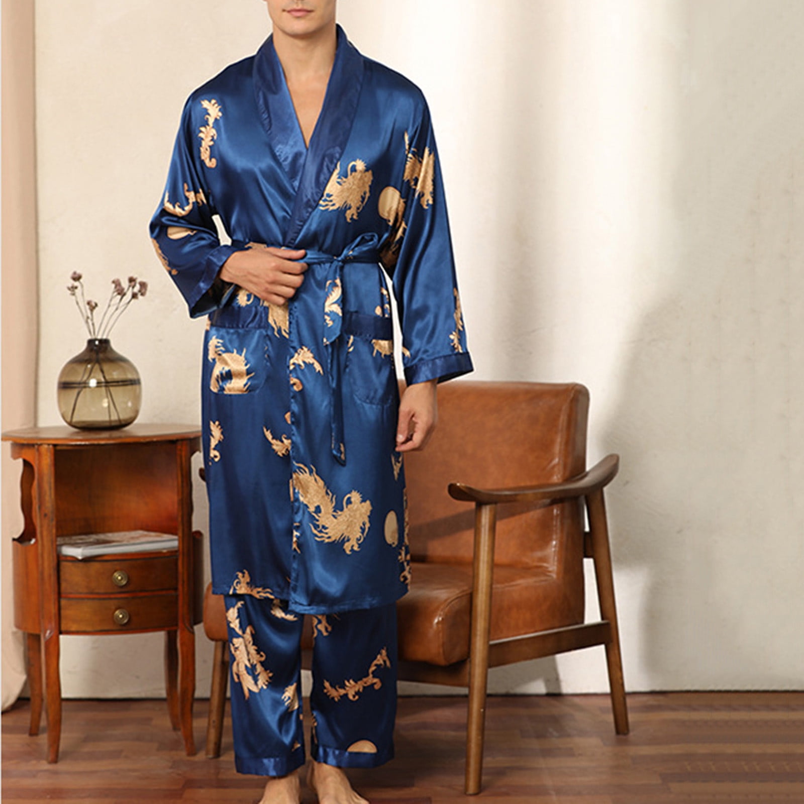 Mens Robes Big and Tall QIPOPIQ Clearance Men Print Casual Long Sleeve