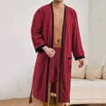 thumbnail image 1 of Mens Robes Long Sleeve Open Front Pajamas Bathrobes with Pockets and Belt Casual Color Block Soft Long-Length Sleepwear Homewear Bath Robe, 1 of 8