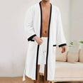 thumbnail image 1 of Mens Robes Long Sleeve Open Front Pajamas Bathrobes with Pockets and Belt Casual Color Block Soft Long-Length Sleepwear Homewear Bath Robe, 1 of 8