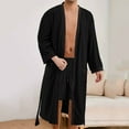 thumbnail image 1 of Mens Robes Long Sleeve Open Front Pajamas Bathrobes with Pockets and Belt Casual Color Block Soft Long-Length Sleepwear Homewear Bath Robe, 1 of 8