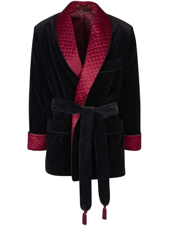 Mens Robes Quilted Smoking Jackets Black Velvet Robes Smoking Jacket Christmas Party Wear Smoking Coat Blazers