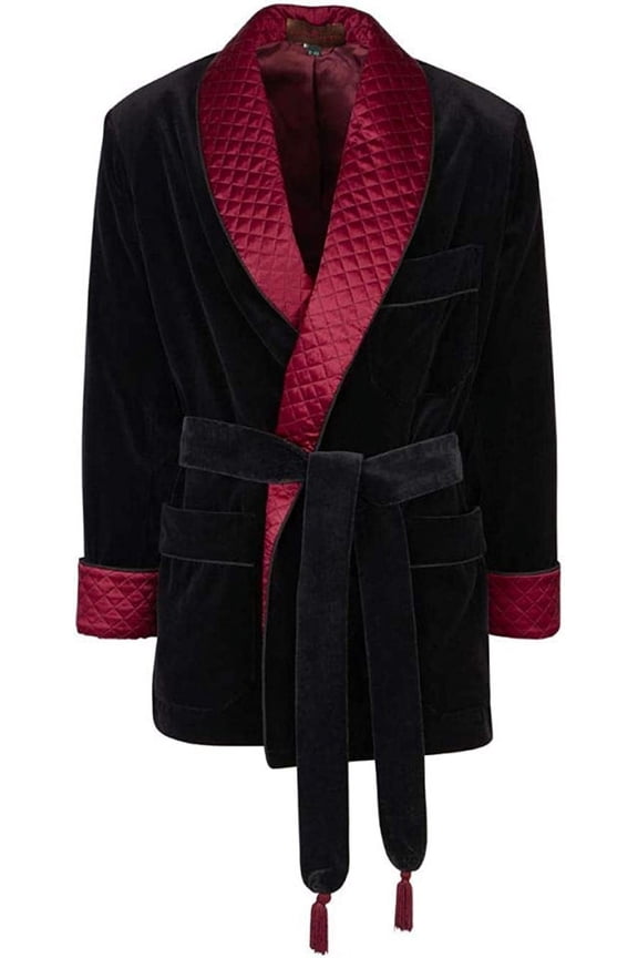 Mens Robes Quilted Smoking Jackets Black Velvet Robes Smoking Jacket Christmas Party Wear Smoking Coat Blazers