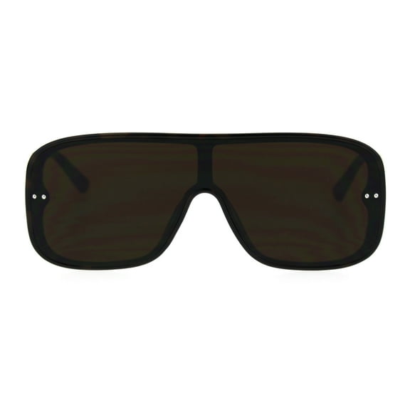 Mens Robotic Flat Top Minimal Shield Mob Sunglasses Tortoise Brown
