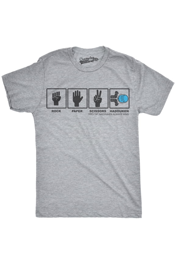 Mens Rock Paper Scissors Hadouken T shirt Funny Video Gamer Nerdy Graphic Tee Graphic Tees