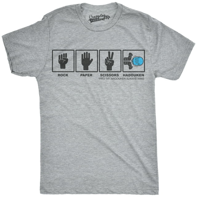 Mens Rock Paper Scissors Hadouken T shirt Funny Video Gamer Nerdy Graphic Tee Graphic Tees