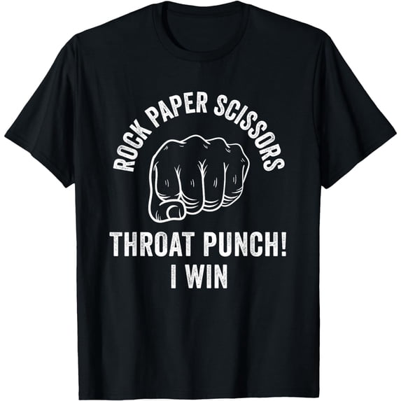 Mens Rock Paper Scissors Throat Punch Sarcastic Design T-Shirt