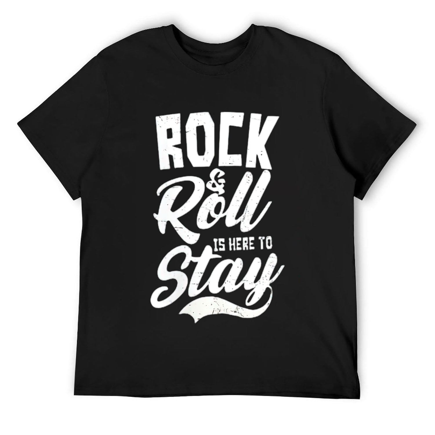 Mens Rock & Roll Is Here To Stay Design Rock Music V-Neck T-Shirt Black