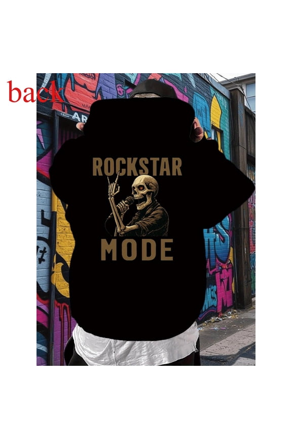 Mens Rockstar Mode Graphic Hoodie Skull Pullover Comfortable Casual Hooded long-sleeved Black S-2XL