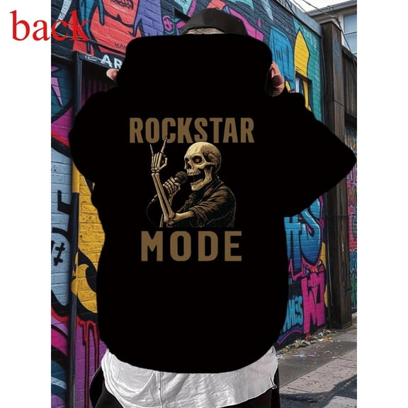Hooded Mens Rockstar Mode Graphic Hoodie Skull Pullover Comfortable Casual long-sleeved Black S-2XL