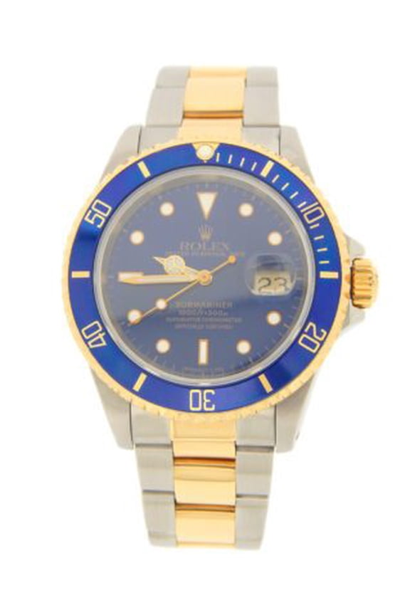Pre-Owned Mens Rolex Two-Tone 18K/SS Submariner Watch with Blue Dial 16613