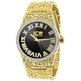 thumbnail image 1 of Mens Roman Numeral Dial Black Face Gold Tone Nugget Style Simulated Diamond Metal Band Watch, 1 of 5