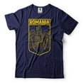 thumbnail image 1 of Mens Romania Patriotic Flag Shirt Romania National Flag Logo Country Tee Coat Of Arms Shirt (3X-Large Navy Blue), 1 of 6