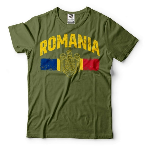 Mens Romania shirt Romania Patriotic Flag Shirt Romania National Tee Romanian Gifts Romanian Shirts (4X-Large Military Green)