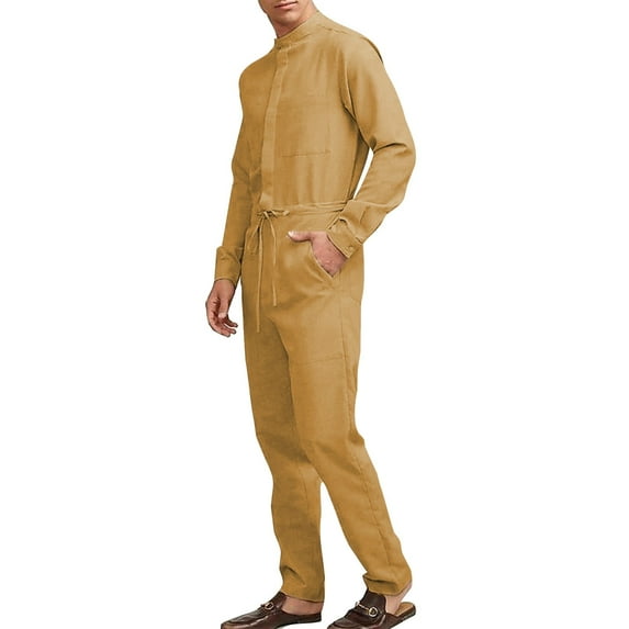 Mens Romper Men's Large Size Solid Color Overalls Casual Zipper Stand Up Collar Jumpsuits Adult Onesies for Men Brown XL