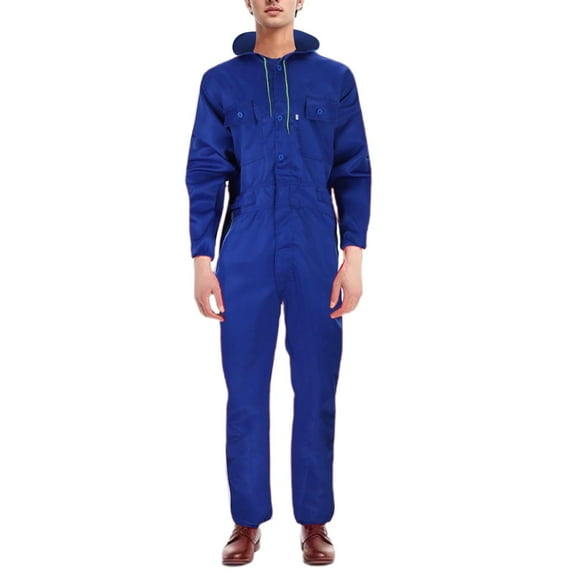 Mens Rompers for Adults Men's Large Size Solid Long Sleeve Hooded Jeans Jumpsuits Pants with Multiple Pockets Mens Jumpsuit Blue XXL