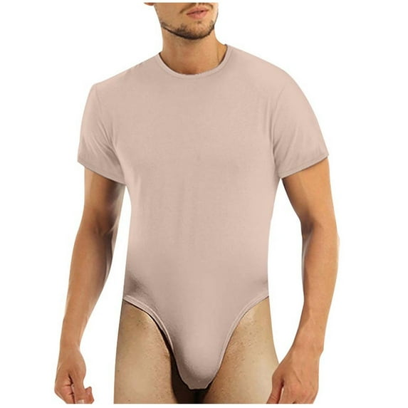 Mens Rompers for Adults Men's Short Sleeve Solid Color Breathable Basic Triangular Onesie Pajamas Mens Jumpsuit Khaki S