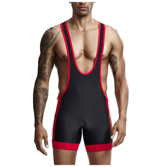 Mens Rompers for Adults Men's Sleeveless Athletic Supporters Wrestling Singlets Sports Bodysuit Jumpsuits Adult Onesies for Men Black L