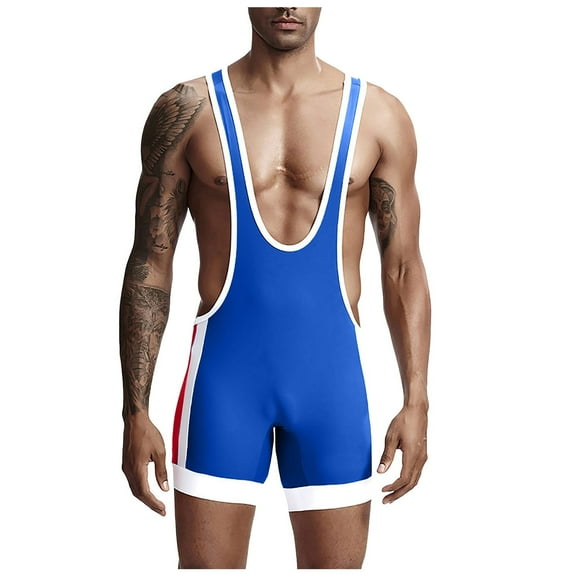 Mens Rompers for Adults Men's Sleeveless Athletic Supporters Wrestling Singlets Sports Bodysuit Jumpsuits Adult Onesies for Men Blue XL