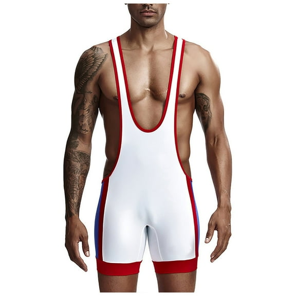 Mens Rompers for Adults Men's Sleeveless Athletic Supporters Wrestling Singlets Sports Bodysuit Jumpsuits Adult Onesies for Men White XL