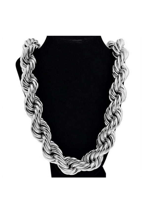 Mens Rope Chain 36" Inch x 25MM Wide Silver Tone Huge Hollow Dookie 1980's Rapper Necklace