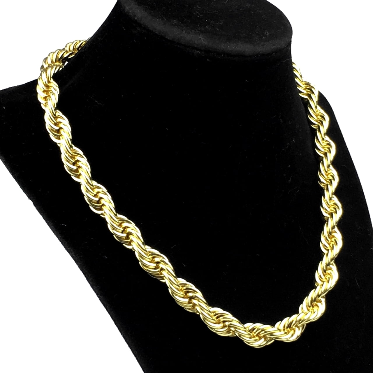 Mens Rope Chain Hip Hop Necklace Twisted Gold Finish 18 Inch Choker 10MM  Wide 