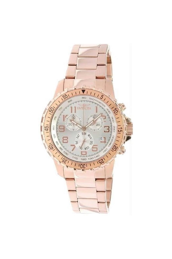 Mens Rose Gold Tone Stainless Steel Case and Bracelet Chronograph Silver Dial Date Display Watch - Silver