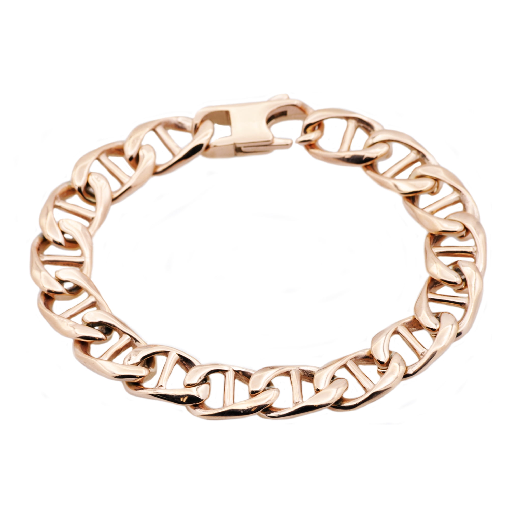 Mens Rose Plated Stainless Steel Anchor Chain Bracelet