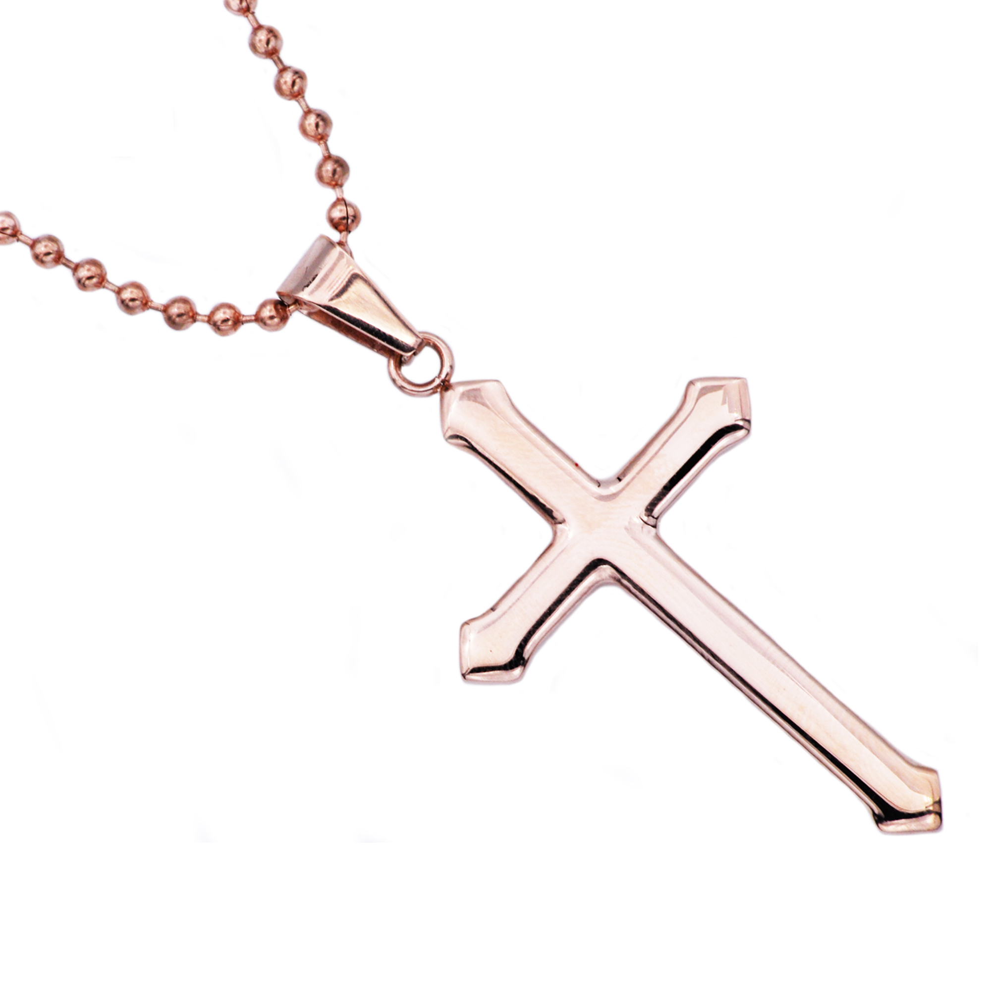 Mens Rose Plated Stainless Steel Cross Pendant