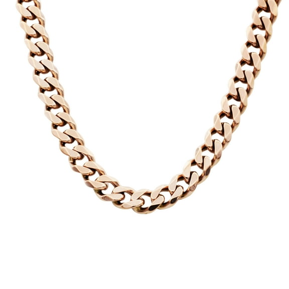 Mens Rose Plated Stainless Steel Cuban Link Chain Necklace