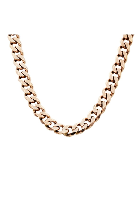 Mens Rose Plated Stainless Steel Cuban Link Chain Necklace