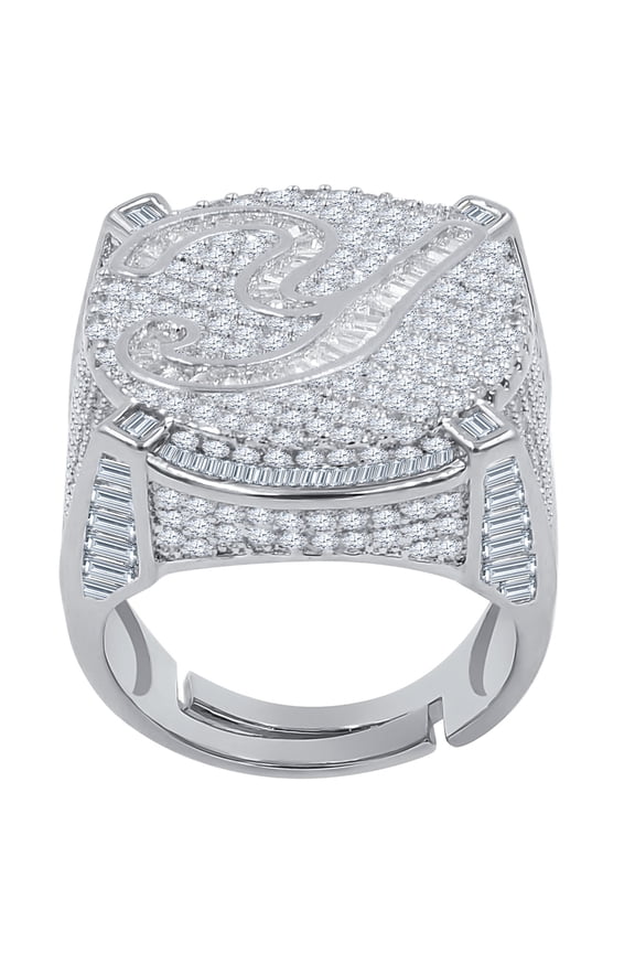 Mens Round Baguette Custom Designer Band White Gold Tone Simulated Diamond Initial Letter Alphabet "Y" Ring