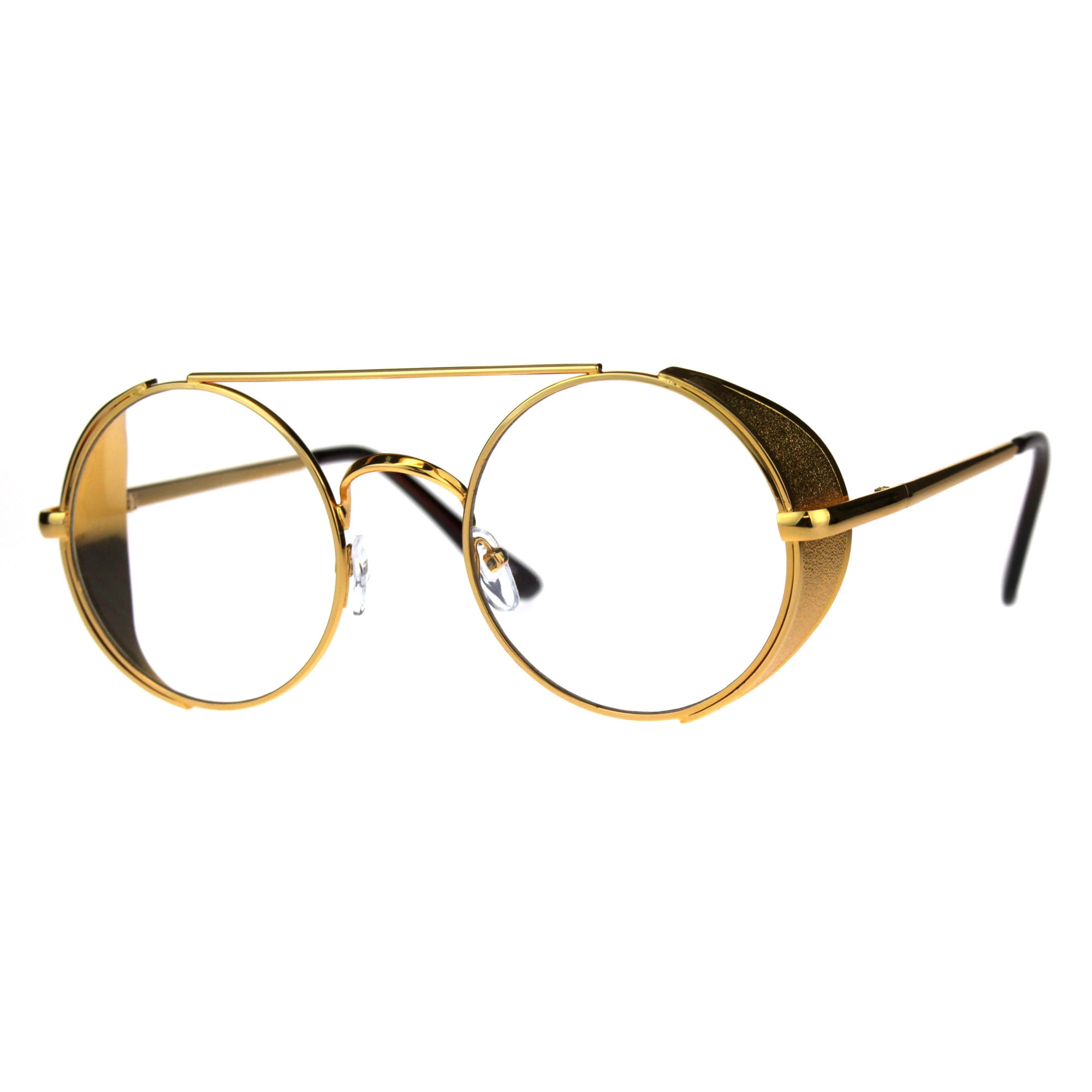 Mens Round Circle Lens Side Visor Metal Rim Retro Clear Lens Mens Round Circle Lens Side Visor Metal Rim Retro Clear Lens