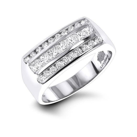 Mens Round & Princess Cut Diamonds Ring 14K Unique Wedding Band (White Gold Size 9.5)
