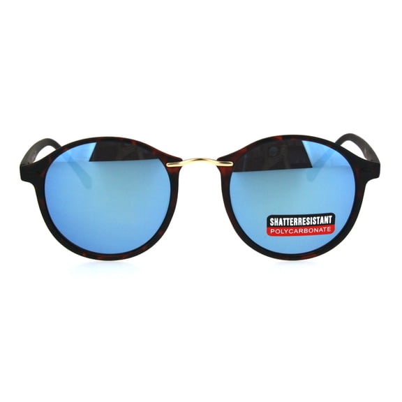 Mens Round Thin Plastic Retro Horn Rim Color Mirror Lens Sunglasses Tortoise Blue