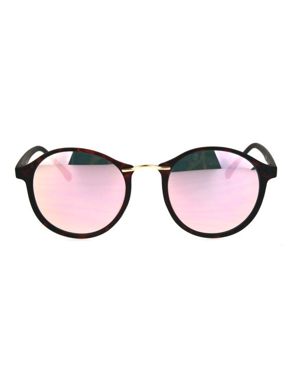 Mens Round Thin Plastic Retro Horn Rim Color Mirror Lens Sunglasses Tortoise Pink