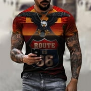 Mens Route 66 Graphic Tees Casual Short Sleeve Crewneck Tshirt 3D The Mother Road Route 66 Pattern Vintage T Shirts Summer Short Sleeve Casual Tops Shirt