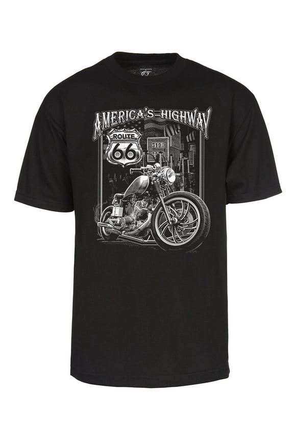Mens Route 66 Tshirt - America's Highway USA Motorcyle Chopper Shirt Black 3X-Large