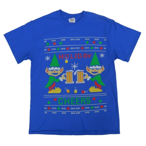 Mens Royal Blue Holiday Cheers Christmas Elf T-Shirt M