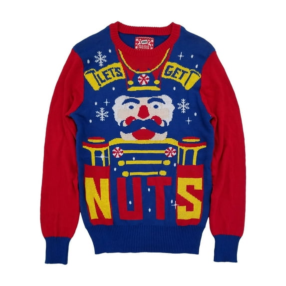 Mens Royal Blue Nutcracker Lets Get Nuts Xmas Holiday Christmas Sweater Small