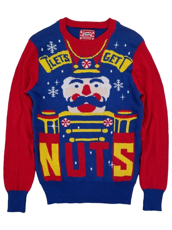 Mens Royal Blue Nutcracker Lets Get Nuts Xmas Holiday Christmas Sweater Small