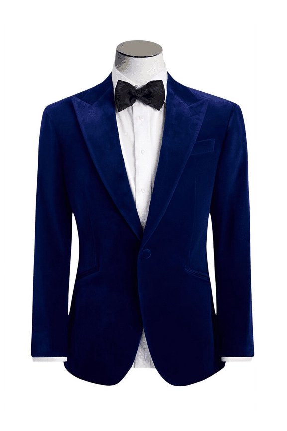 Mens Royal Blue Velvet One Button Blazer Grooms Wedding Formal Event Occasion titel decrapton