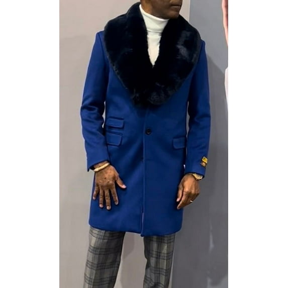 Mens Royal Blue Wool Car Coat Overcoat Car-Coat Alberto IS